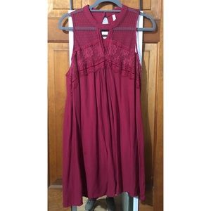 Xhilaration Maroon Swing Dress with Lace Detail